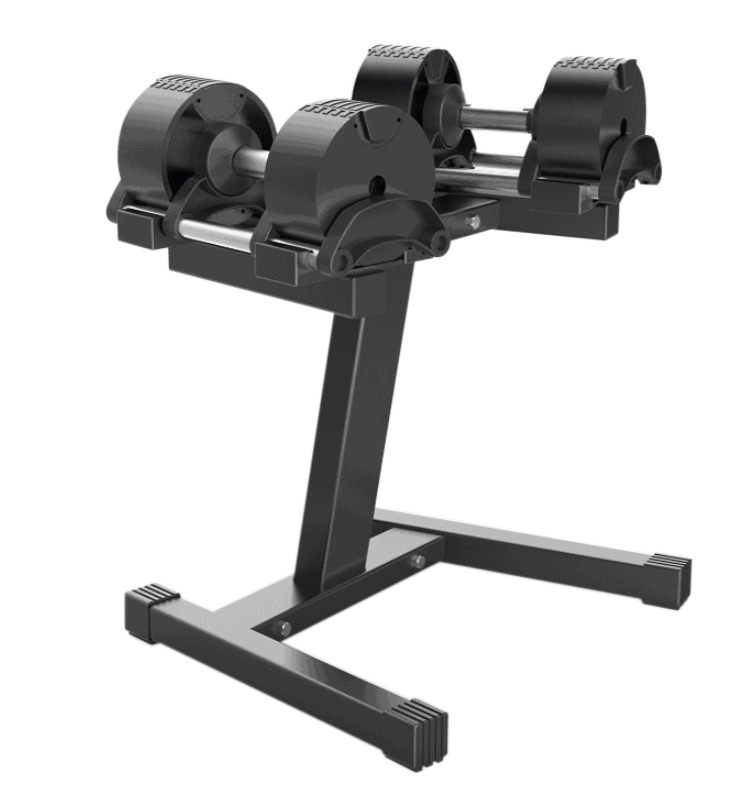 Sawetara karakteristik saka stand dumbbell kompak sing bisa diatur